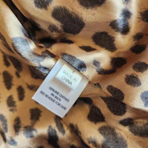 PowWow Leather Jacket Women's 6 Gold Bronze Short Moto Leopard‎ Lining Biker Zip - Picture 5 of 14